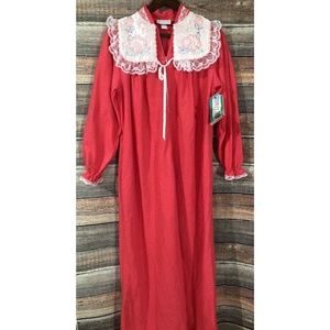 Vintage Ashley Taylor Medium Pink Lace Embroidered Zip Front Maxi Nightgown NWT